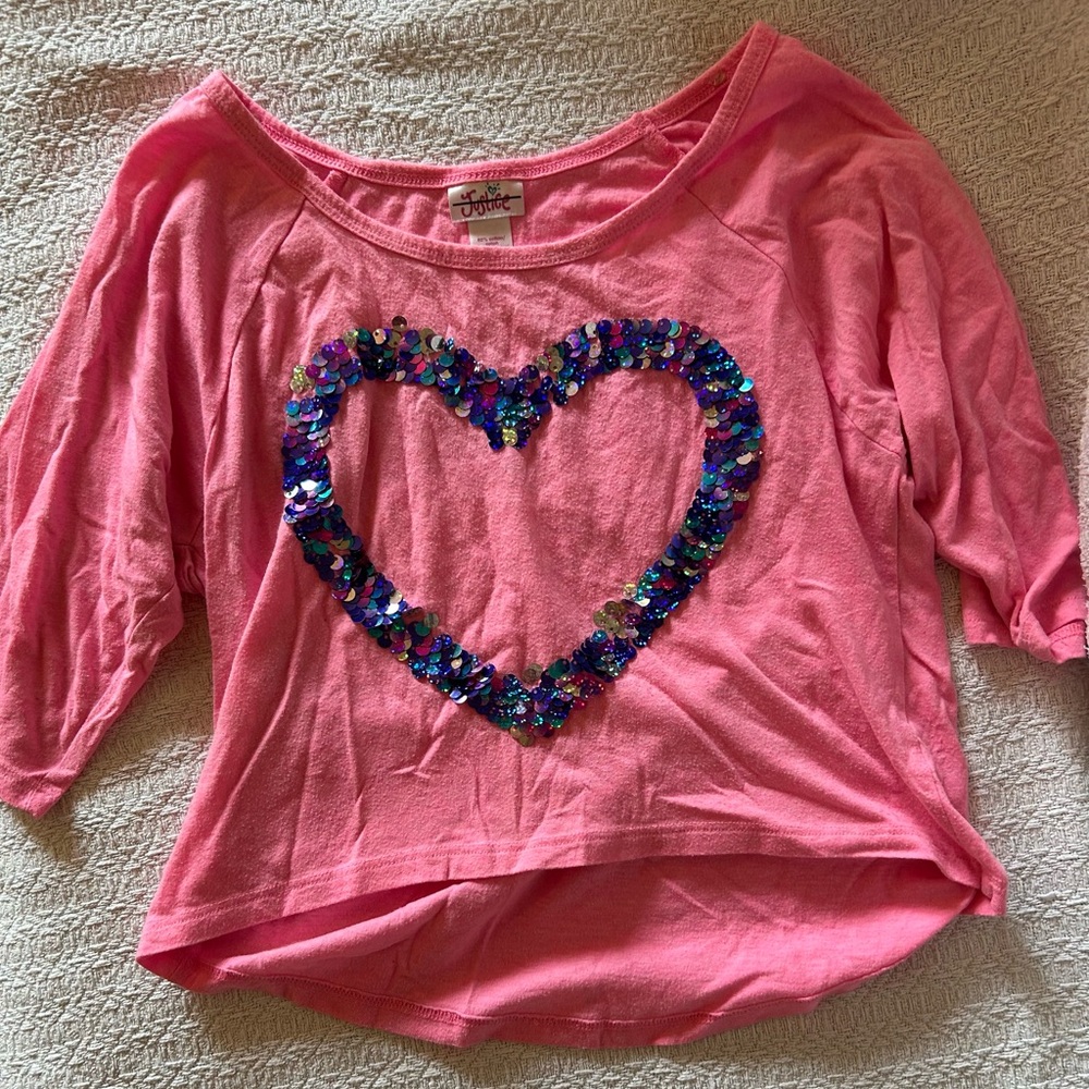 Justice Pink Top with Sequin Heart
